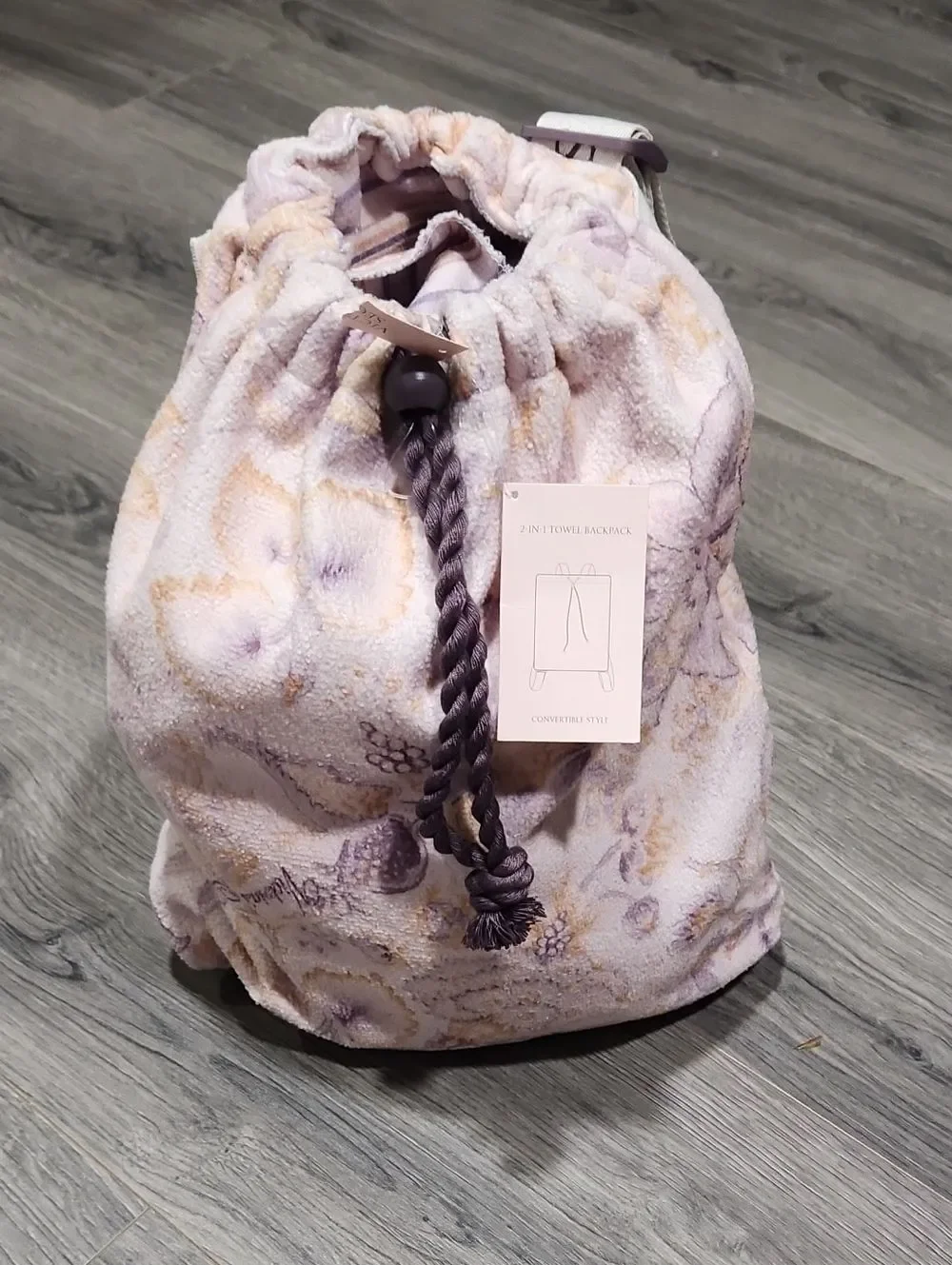 NWT Plush Drawstring Beach Towel Victoria Secret Backpack - Lavender Floral